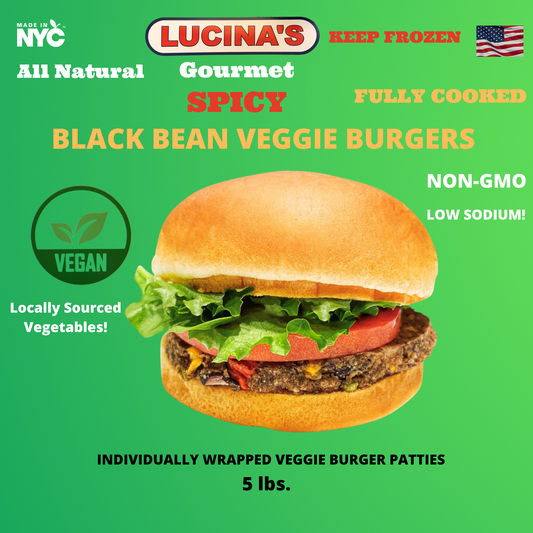 Lucina's Gourmet Cooked Spicy Black Bean Veggie Burgers    5lbs.