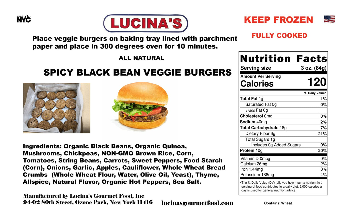 Lucina's Gourmet Cooked Spicy Black Bean Veggie Burgers    5lbs.
